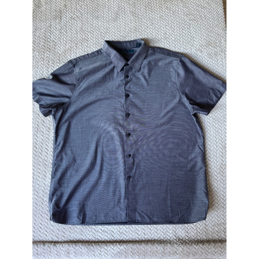 Perry Ellis Mens XXL Gray Micro Stripe Short Sleeve Button Down Cotton Shirt